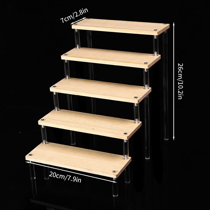 1-5 Tier Wood Acrylic Display Stand Cosmetic Organizer Display Riser Rack for Cupcake Perfume Doll Figure Shelf Home Storage
