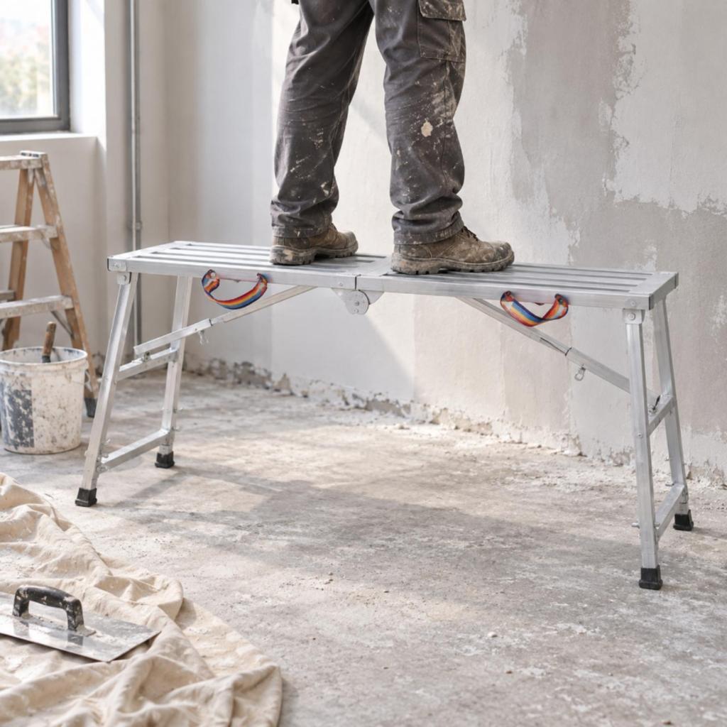 Foldable Indoor Work Scaffold Galvanized Steel NonSlip Scaffolding for Plastering,