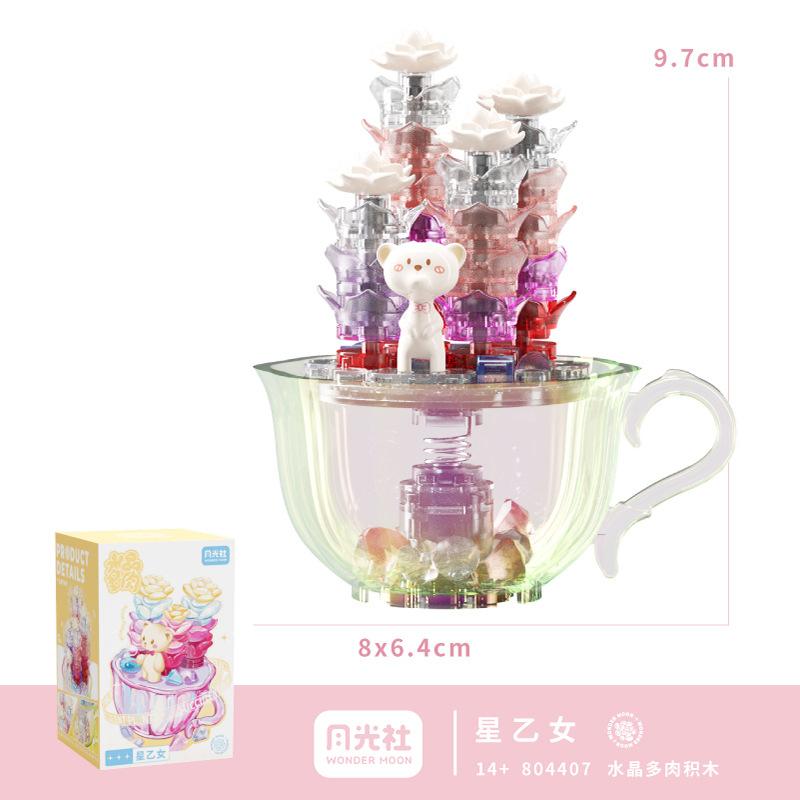 Moonlight Club Crystal Fleshy Potted Building Blocks Flower Microparticle Assembled Toys With Lights Girl Gift Desktop Ornaments