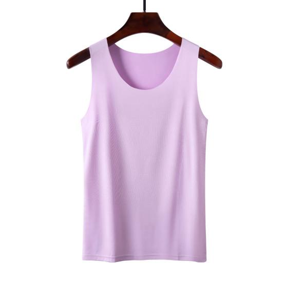 Women Bottoming Vest Ice Silk Seamless Sleeveless Pure Color Plus Size Stretchy Round Neck Dry Dry Cooling Camisole Summer Dating Office Vacation