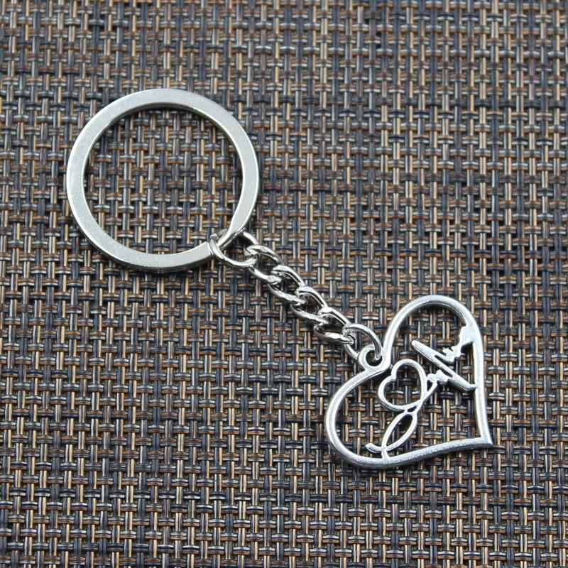 Fashion Keychain 25x31mm Heart ECG Heartbeat Love Silver Color Pendants DIY Men Jewelry Car Key Chain Ring Holder Souvenir Gift