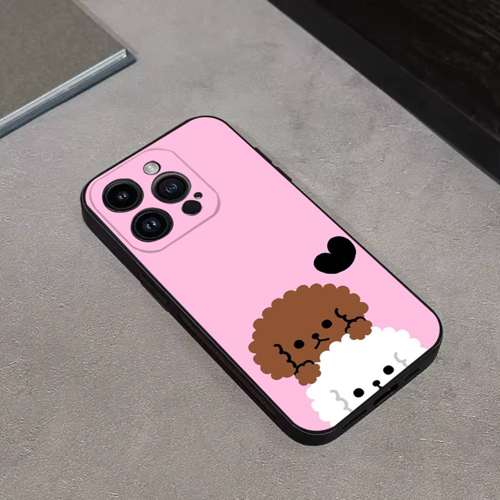 Милый Мультяшный Щенок Бишон Чехол для Телефона Для iPhone 16,15,14,13,12,11 Plus,Pro Max,XS,X,XR,SE,Mini,8,7,Мягкий Силиконовый Черный Чехол