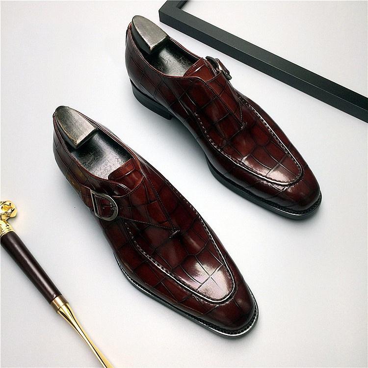 Мужская дизайнерская деловая кожаная обувь Деловая официальная обувь в британском стиле для мужчин Офисная обувь большого размера Туфли с квадратным носком и пряжкой Оксфордские туфли