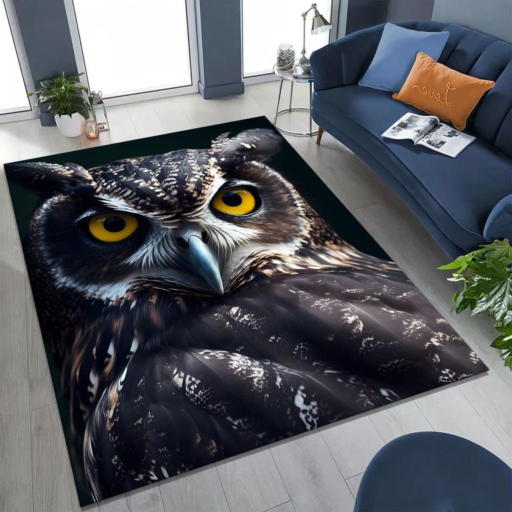 2026 New Mysterious Owl Colorful Cartoon Birds Rug for Bedroom Living Room Sofa Home Doormat Decor,Large Kid Non-slip Floor Mat