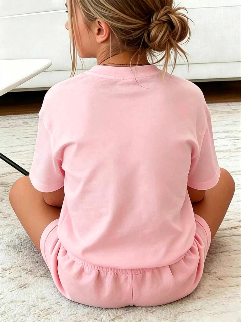 Hello Berry, nice to meet you "printed pink short sleeved casual T-shirt summer children's short sleeved top