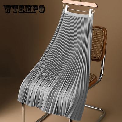 Сплошной цвет, плиссированная длинная юбка, женские корейские модные женские рабочие повседневные эластичные вечерние юбки трапециевидной формы с высокой талией, весна-лето