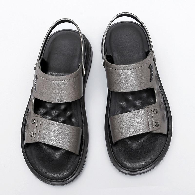 Мужские летние модные сандалии из крокодиловой кожи, тапочки для взрослых, комфортная пляжная обувь с толстой подошвой, нескользящие сандалии из кожи с открытым носком