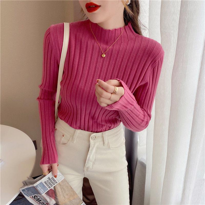 Half Turtleneck Sweater for Women Casual Warm Pullover and Slim Solid-color Knitted Sweater for Autumn and Winter