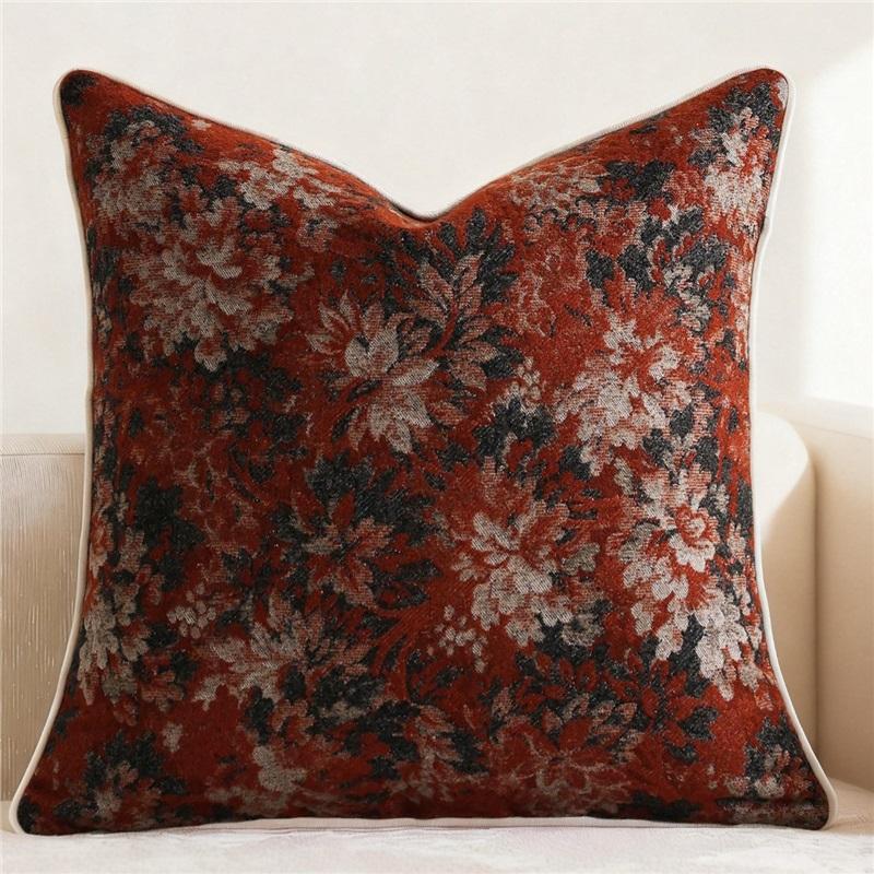 2Pcs Vintage Floral Jacquard Pillow Covers Chenille Textured Cushion Cases Farmhouse Decor Throw Pillow Covers No Insert for Sofa Bedroom