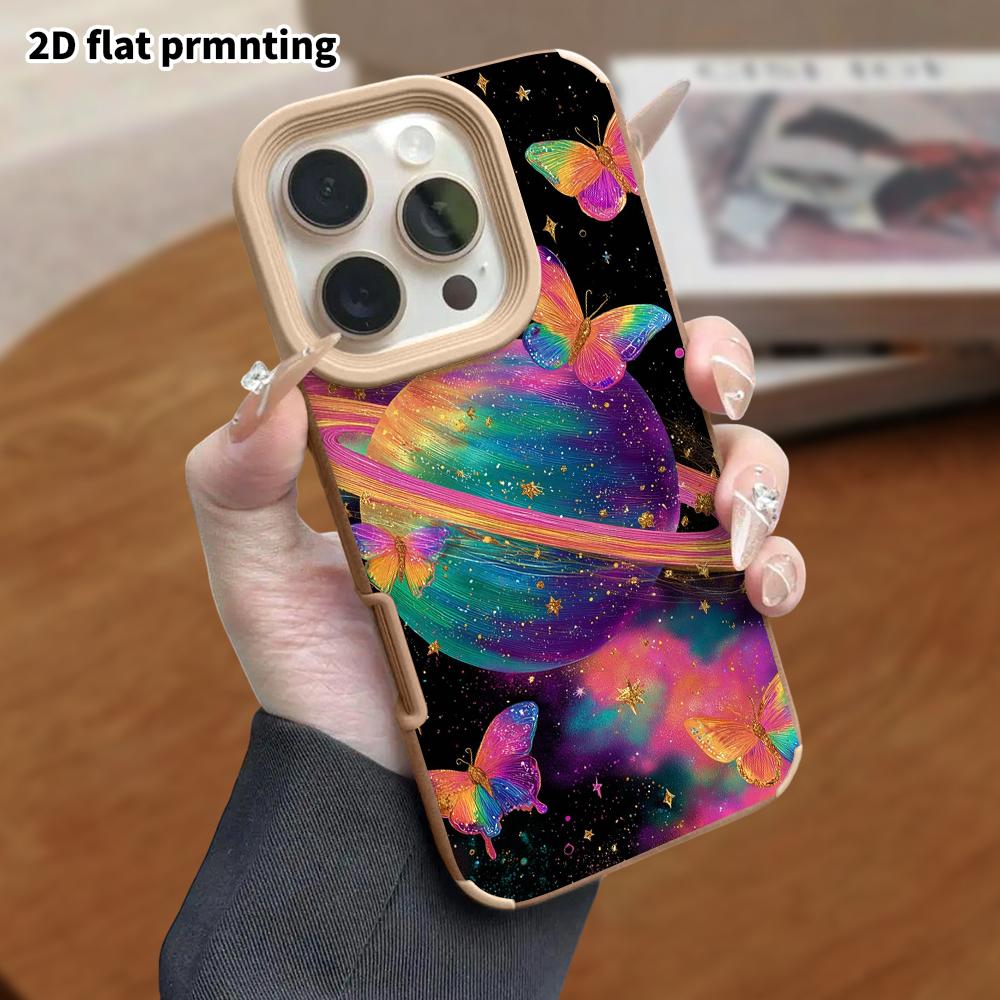 Phone Case: Lambskin 2D Flat Samsung Galaxy A34 A35 M05 M06 S20 S22 S21 FE Plus 5G protective case, Saturn and butterfly, Christmas and Halloween gift