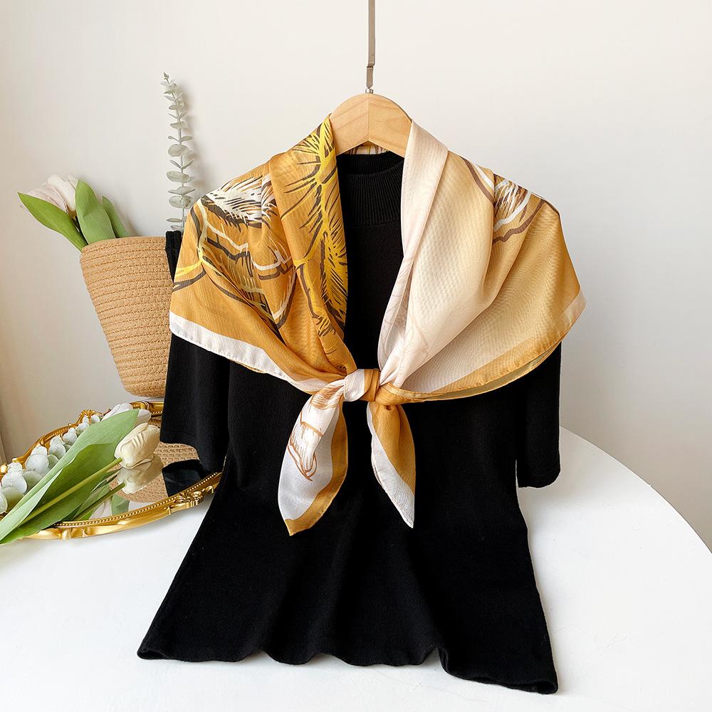 Весенний шелковый платок с принтом, квадратный платок, премиальный, для обертывания, тюрбан, французский градиент, в сочетании с рубашкой, тонкий солнцезащитный платок