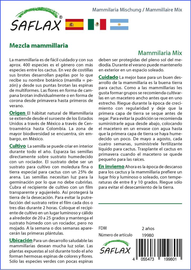 SAFLAX Garden in the Bag - Mammillaire Mix - 40 семян - С субстратом в подходящем стоячем пакете - Mammilaria Mix