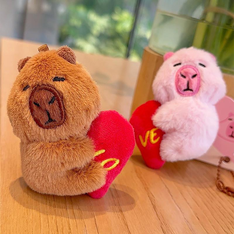 Плюшевая капибара, милый брелок, милая мультяшная бирка для ключей в форме сердца, магнитная застежка для детей