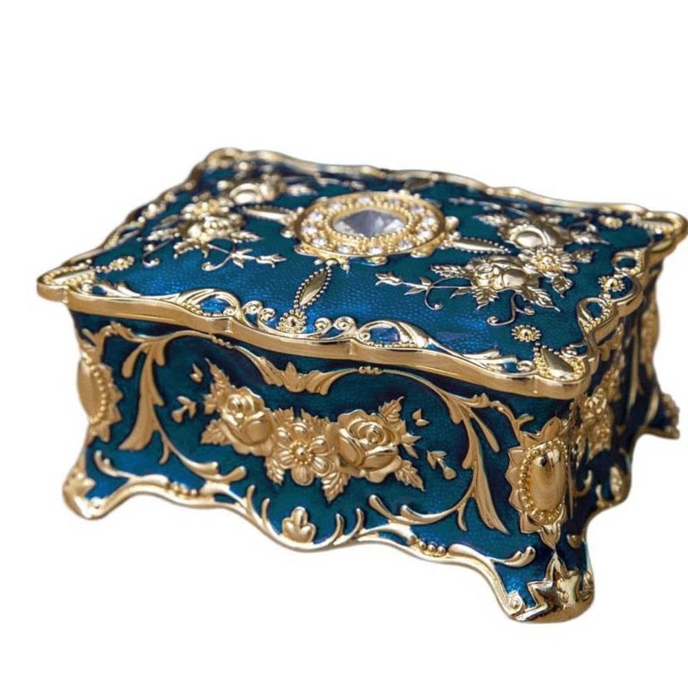 Металлическая Роскошная Винтажная Ретро Шкатулка для Ювелирных Изделий Органайзер для Безделушек Коробка для Хранения Контейнер для Косметики