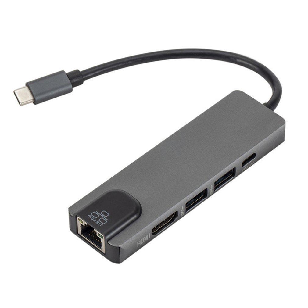 Концентратор Type-C 5-в-1: Гигабитный порт, док-станция HD4K для телефонов, ноутбуков и консолей