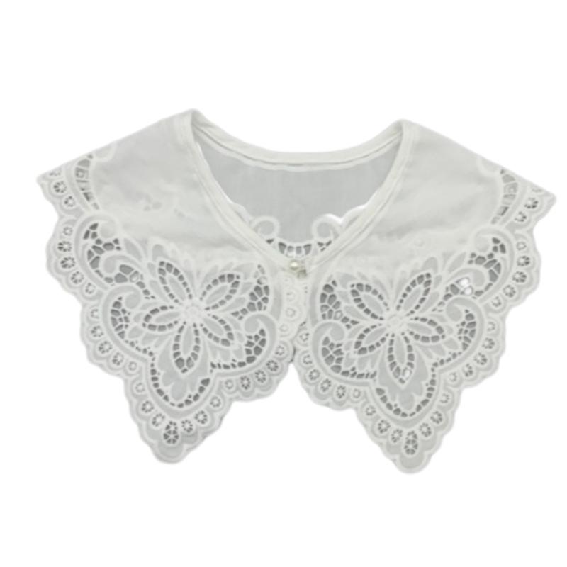 Royal Style Cotton Fake Collar Shawl Wrap Hollow Out Floral Lace Ruffled Trim Necklace Pointed Lapel Blouse Dropshipping