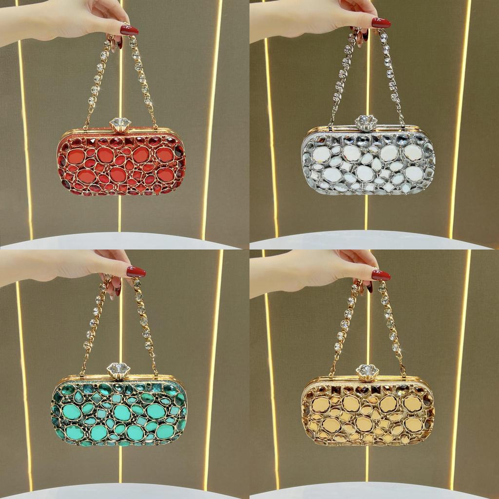 Cross Border Womens Clutch Bag With Rhinestone Embellishments And Chain Strap For Formal Events