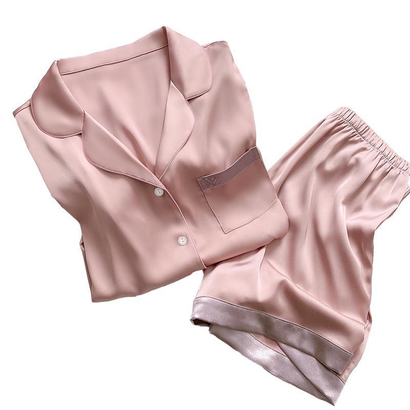 Style Sweet Ice Summer Womens Silk Pajamas Cool Shortsleeved Homewear Set