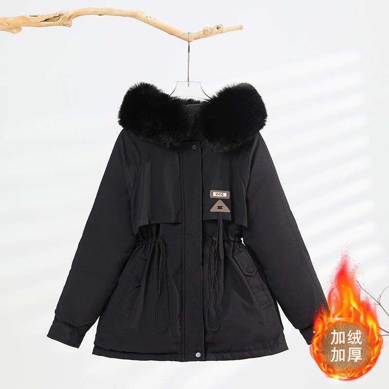 Winter new thickened pie overcomes schoolgirl models with waist and thin hooded big fur collar warm cotton-padded jacket