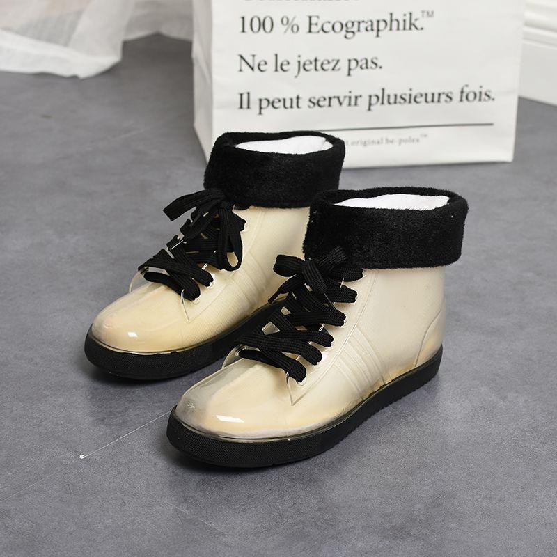 FleeceLined Women's Non Slip Warm Rain Boots Short Shaft Waterproof Flat Sole Fashionable Autumn Winter Outdoor Shoes for Women