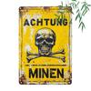 Винтажная металлическая табличка Achtung Minen Немецкая Зона Опасности Настенное Искусство Рустикальный Дизайн с Черепом и Скрещенными Костями для Домашнего Бара Кафе