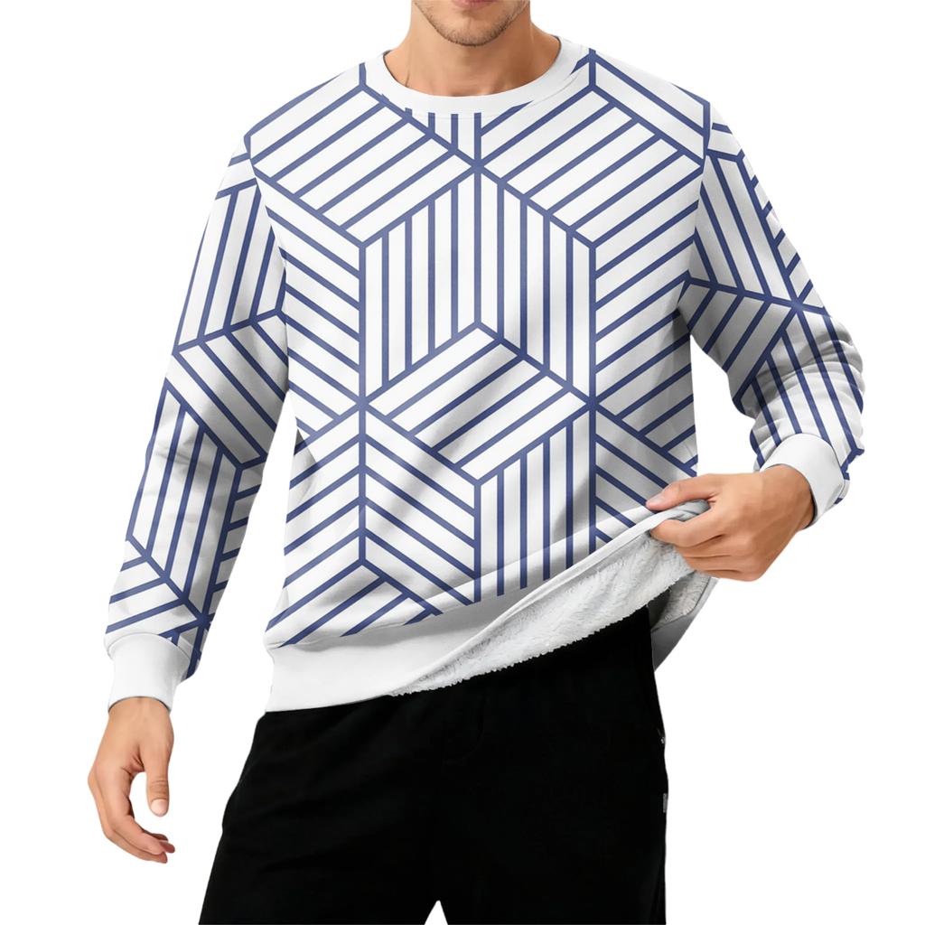 Мужской свитшот с круглым вырезом, на флисовой подкладке, плотный, однотонный