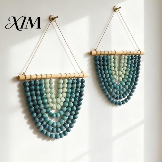 Living Room Wall Adornment Boho Chic Wooden Beads Garland Hanging Tapestry, Natural-Inspired Home Nursery Decor for Bedroom Entryway Apartment & Dorm