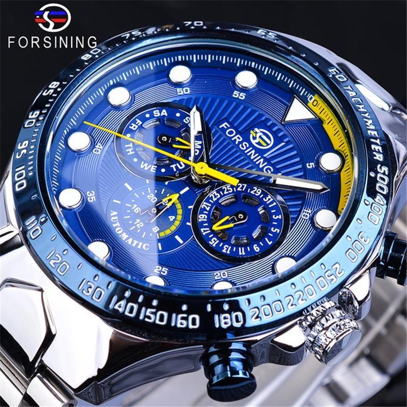 Forsining Luxury Waterproof Mechanical Large Man Watches Stainless Steel Automatic Movement Chronograph Wristwatch
