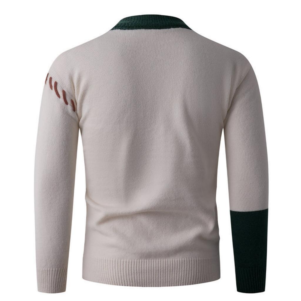 Men's Casual Color-blocked Sweater, Warm And Fashionable Pullover, Paired With A Round-neck Knitted Sweater Inside