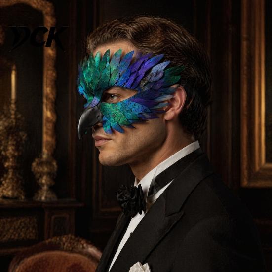 Plastic Feather Masque Bird Masquerade Masque, Iridescent Half Face Comfortable for Festivals with 3D Beak Halloween Costume, Cosplay Party