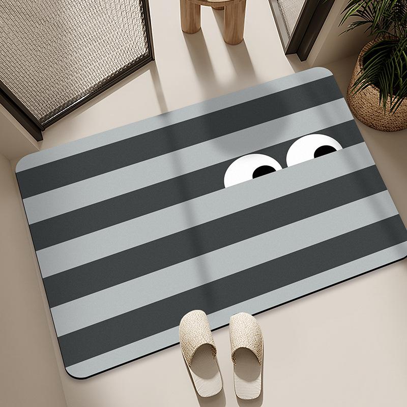 Diatom Mud Floor Mat Bathroom Water Absorption Quick-drying Foot Pad Cartoon Black Cat Dirty-resistant Anti-slip Pad Household Bathroom Entrance Mat