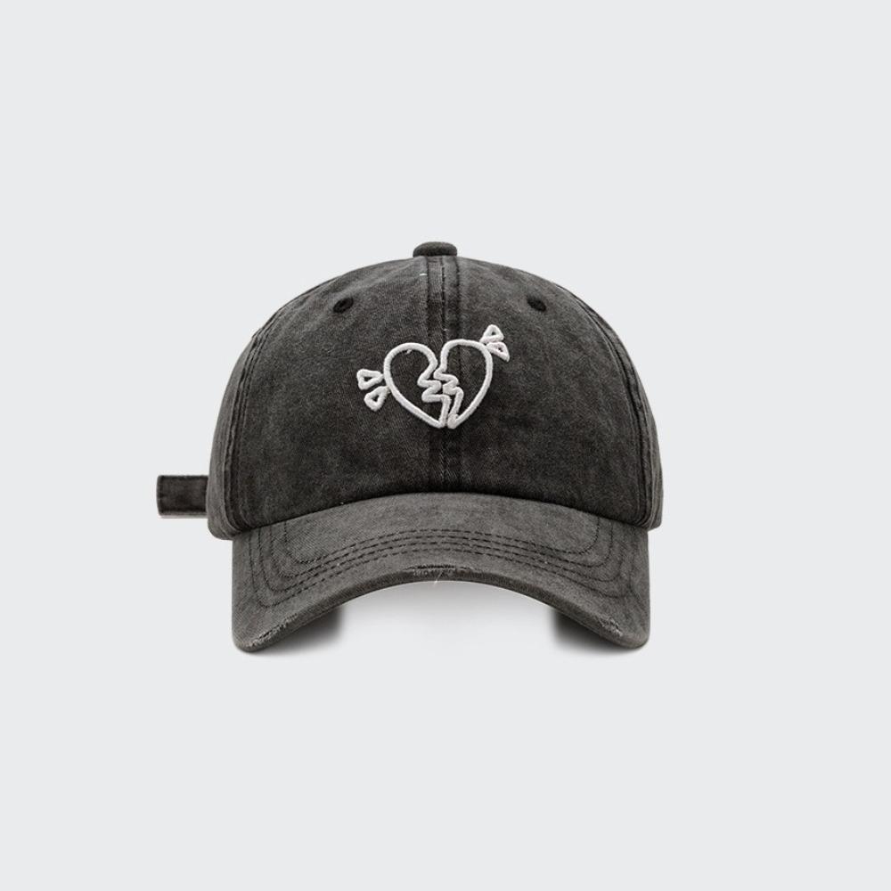 Cotton Embroidered Sun Hat Sunscreen Washed Cotton Peaked Hat Love Heart Baseball Cap  Outdoor