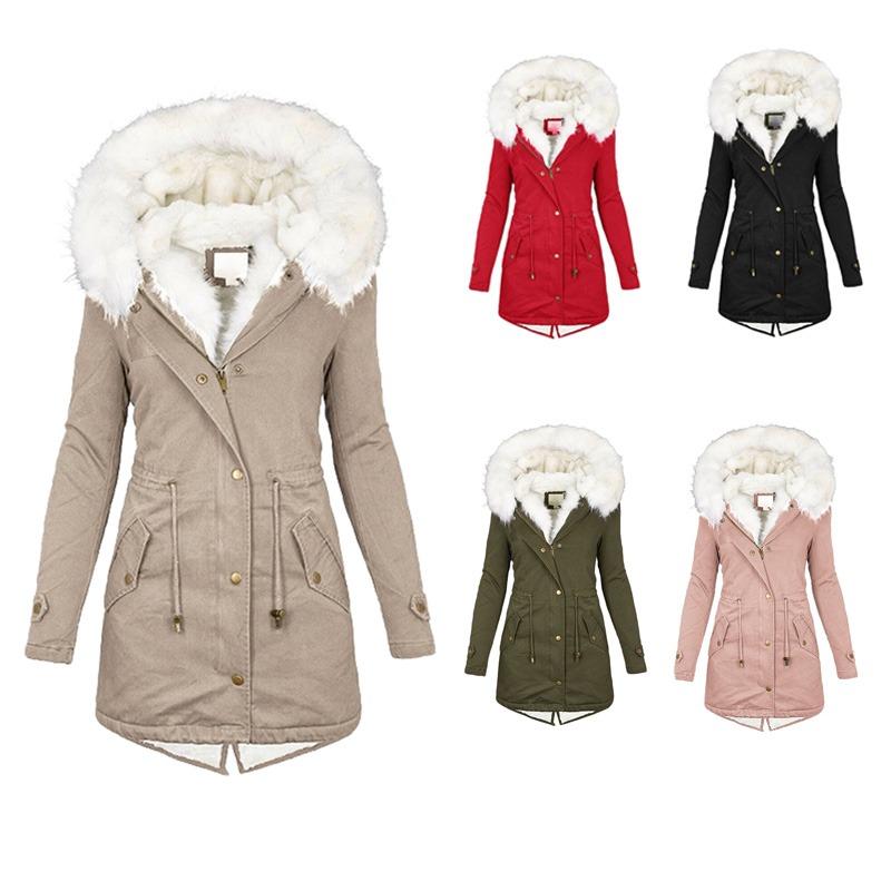 Зимние пальто женские теплые на флисовой подкладке из искусственного меха с капюшоном на молнии пуховики оверсайз парка верхняя одежда