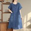 Короткий рукав Большой размер винтажное новое в платья для женщин повседневное свободное миди летнее джинсовое платье