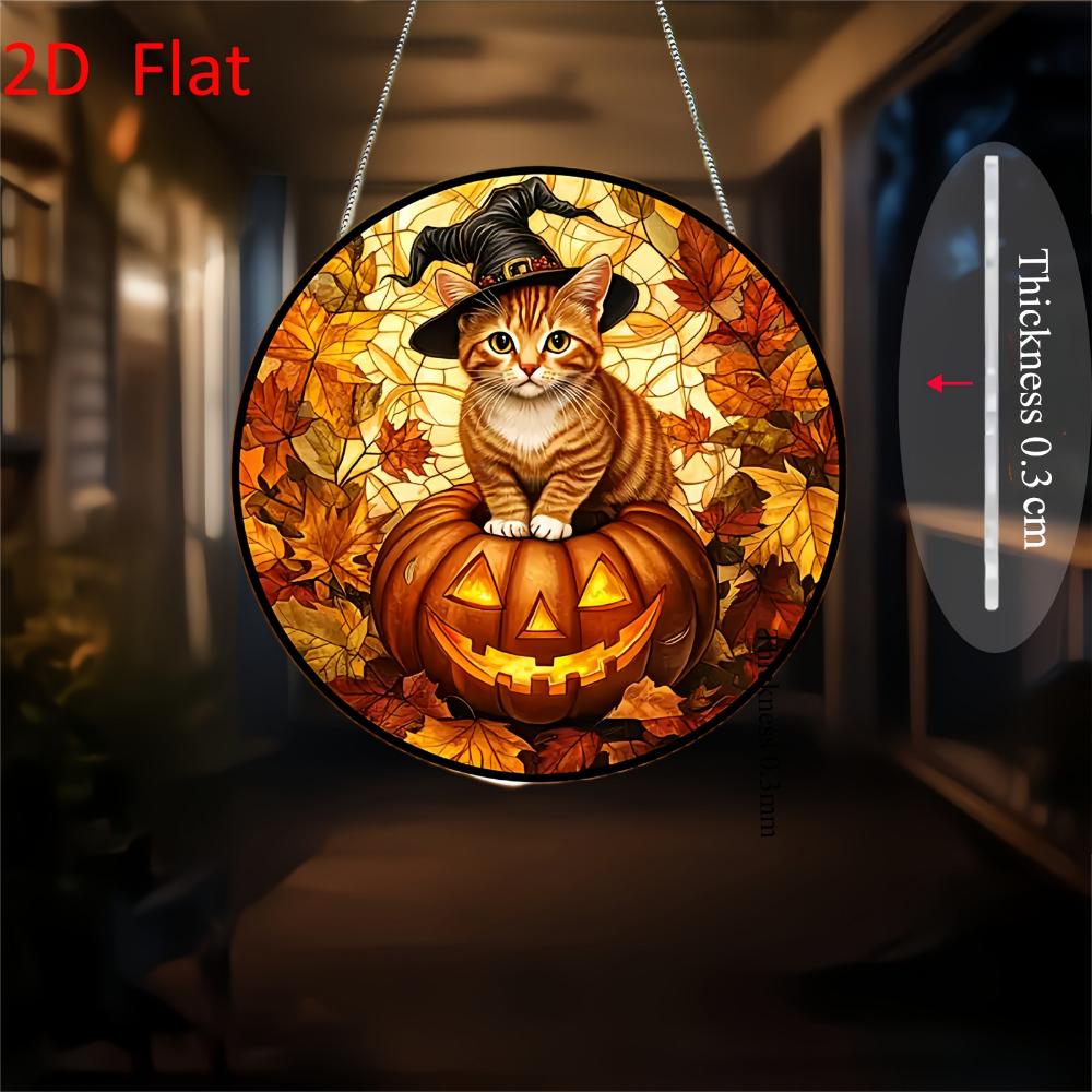 Плоский акриловый 2D ловец солнца в виде тыквы и кота на Хэллоуин, ловец животных, подходящий для сада, барной вечеринки на Хэллоуин, Рождества и т. д.. настенный