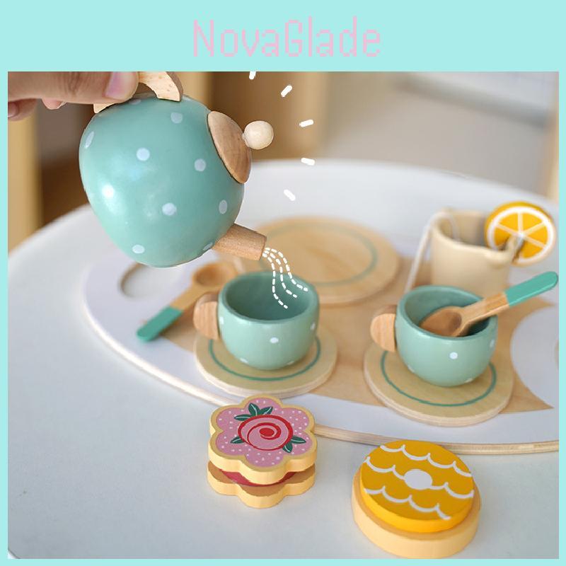 Wooden Kid Tea Play Set With Sweets And Pots For Educational Role Play Imaginative Fun