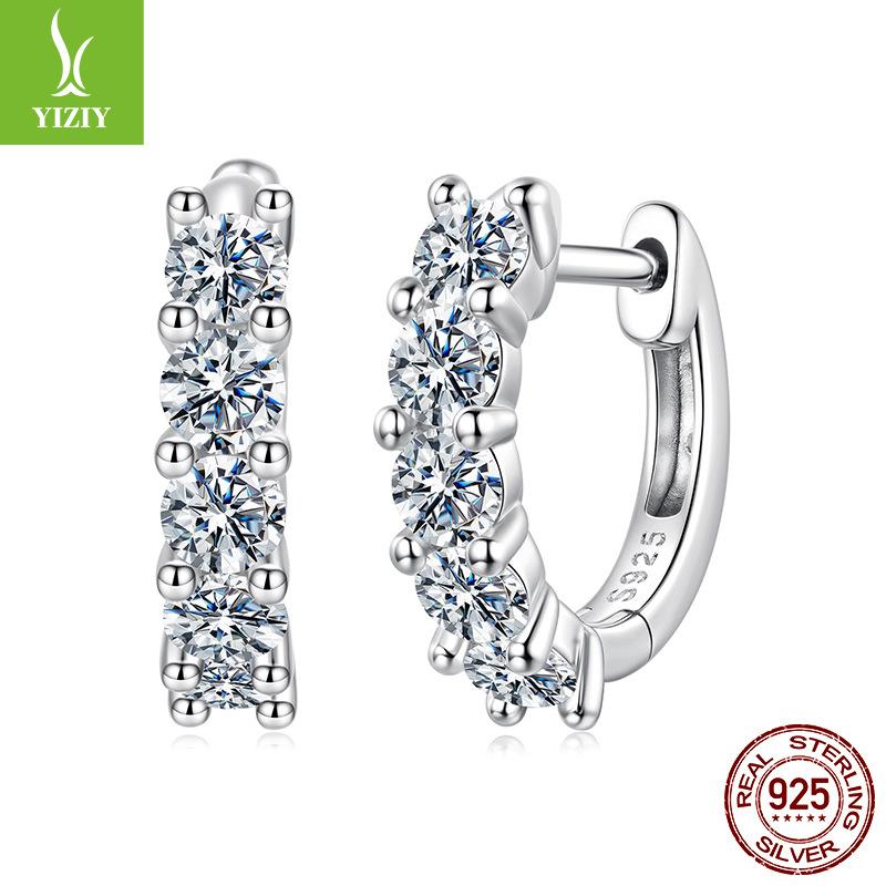 Shining Single Row Light Luxury Moissanite Ear Buckle Women'S S925 Sterling Silver Classic Four-Claw Earrings Earrings