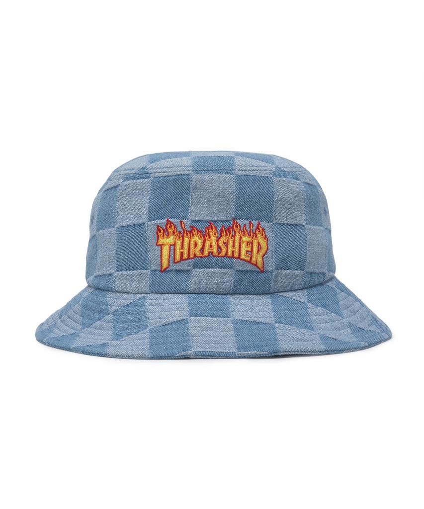 Treasure Flame Checkerboard Denim Bucket Hat Indigo