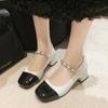 Fashion New Chain Pearl Mary Jane Shoes Women's Thick Heel Square Toe Single-band Buckle French High Heels Female Versatile Single Shoes