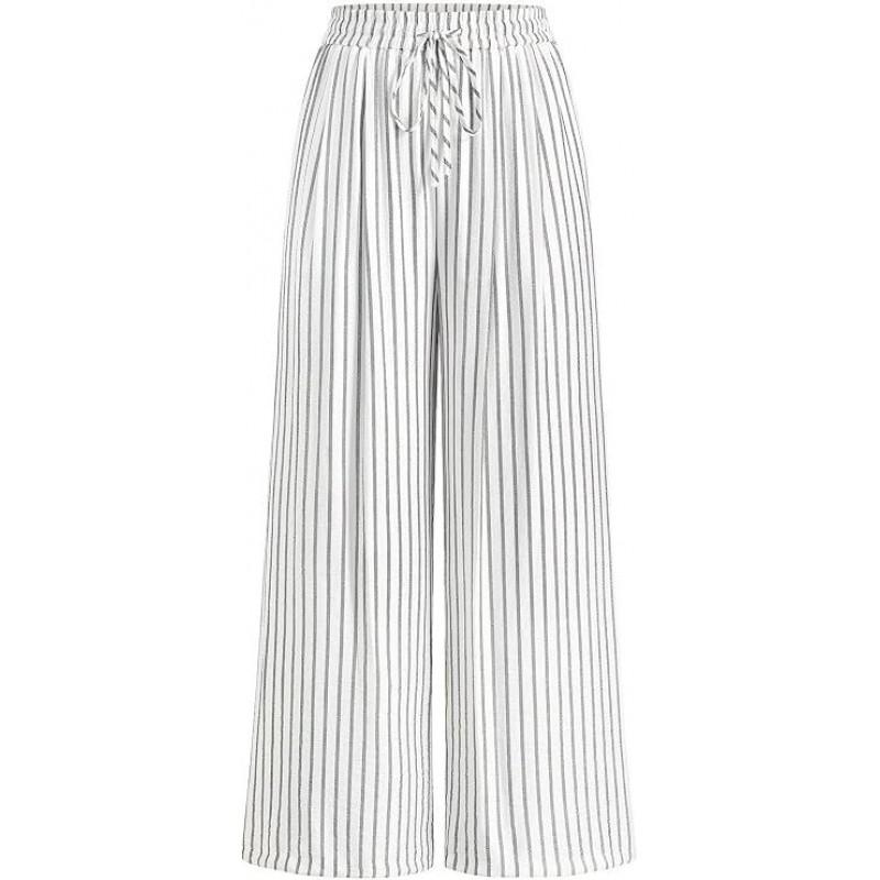 Womens High Waist Wide Leg Pants Striped Printed Casual Trousers Everyday Wear