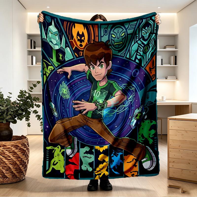 Ben 10 Cartoon Print Blanket - Soft & Comfortable, for Bedroom, Travel, Sofa, Home Decoration - Birthday Christmas Gift for Friend