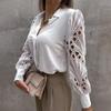 Spring Women Hollow Out Solid Color Shirt Long Sleeves Casual Loose Tops Plus Size