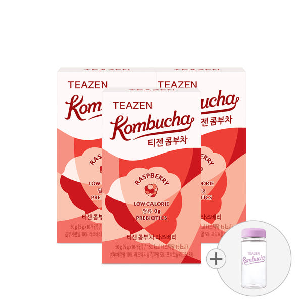 TEAZEN Kombucha Raspberry 10Sticks x 3Boxes + bottle