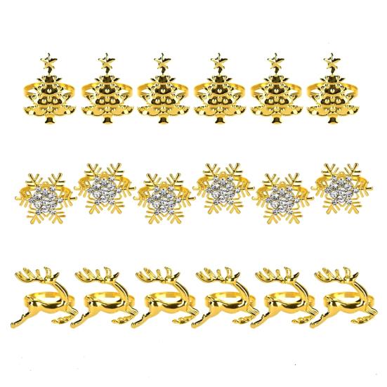 Christmas Napkin Rings Alloy Snowflake Elk Tree Napkin Holders Decorative Napkin Rings for Holiday Dining Table Decoration