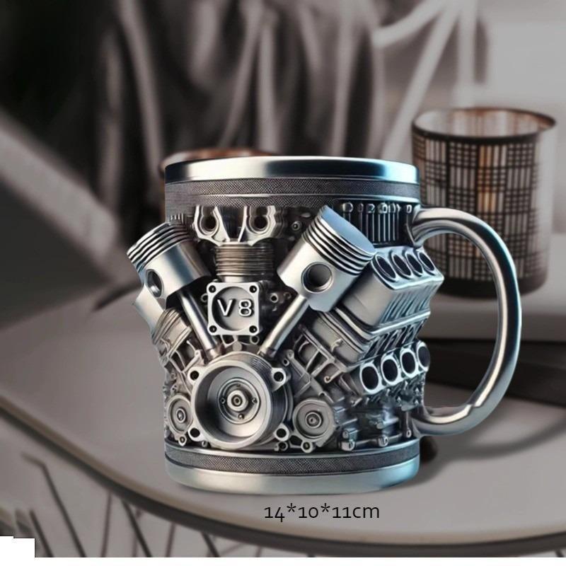 Кружка 3D из нержавеющей стали с изображением двигателя V8Кружка из смолы с изображением двигателя V8