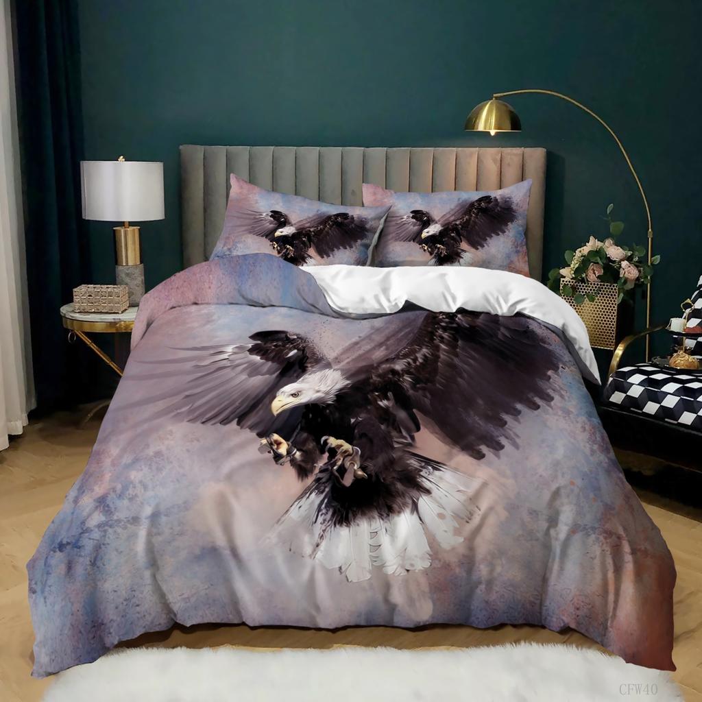 Eagle Duvet Cover Set King Queen Size Cute Grey And White Eagle Soars In The Sky Polyester Bedding Set For Kids Teens Adults