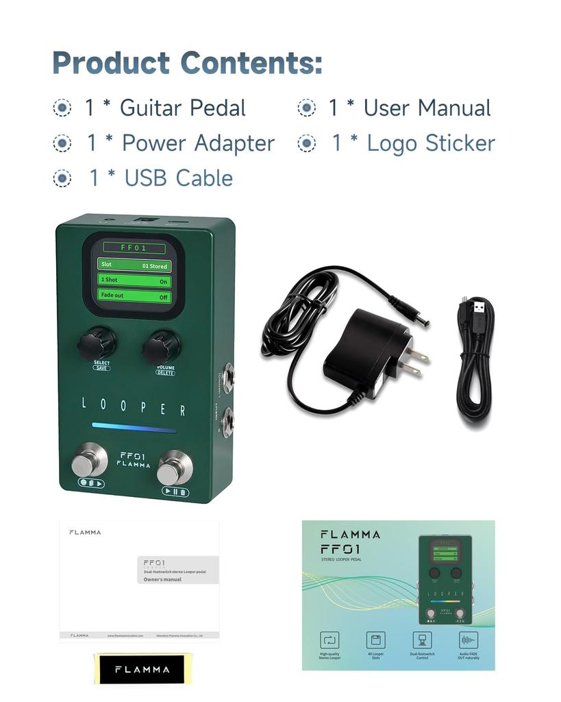 FLAMMA Looper Guitar FF01 Looper Pedal 40 160-минутный стерео лупер с электрическим затуханием USB-педаль управления данными, — слоты, время, экран,