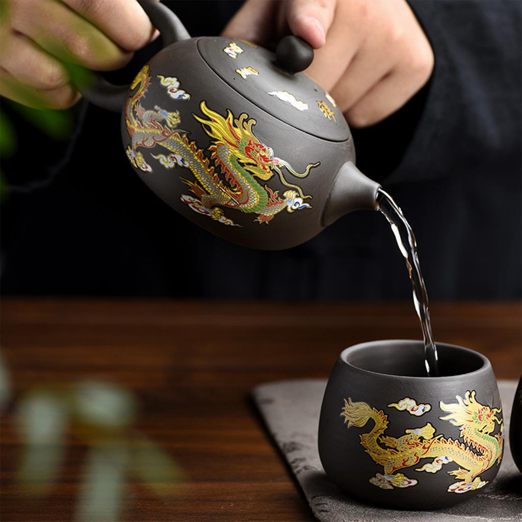 Dragon and Phoenix Purple Sand Pot Tea Color-changing Purple Clay Zisha Teapot for Wood Stove or Stovetop Xuan-US