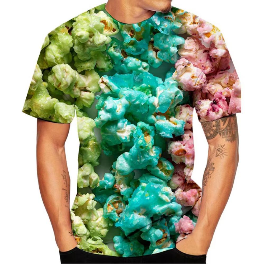 Попкорн 3D Печать Забавные Футболки Мужская Женская Одежда Летняя Футболка с Коротким Рукавом Детская Модная Повседневная Y2k Уличная Одежда Топы Футболки