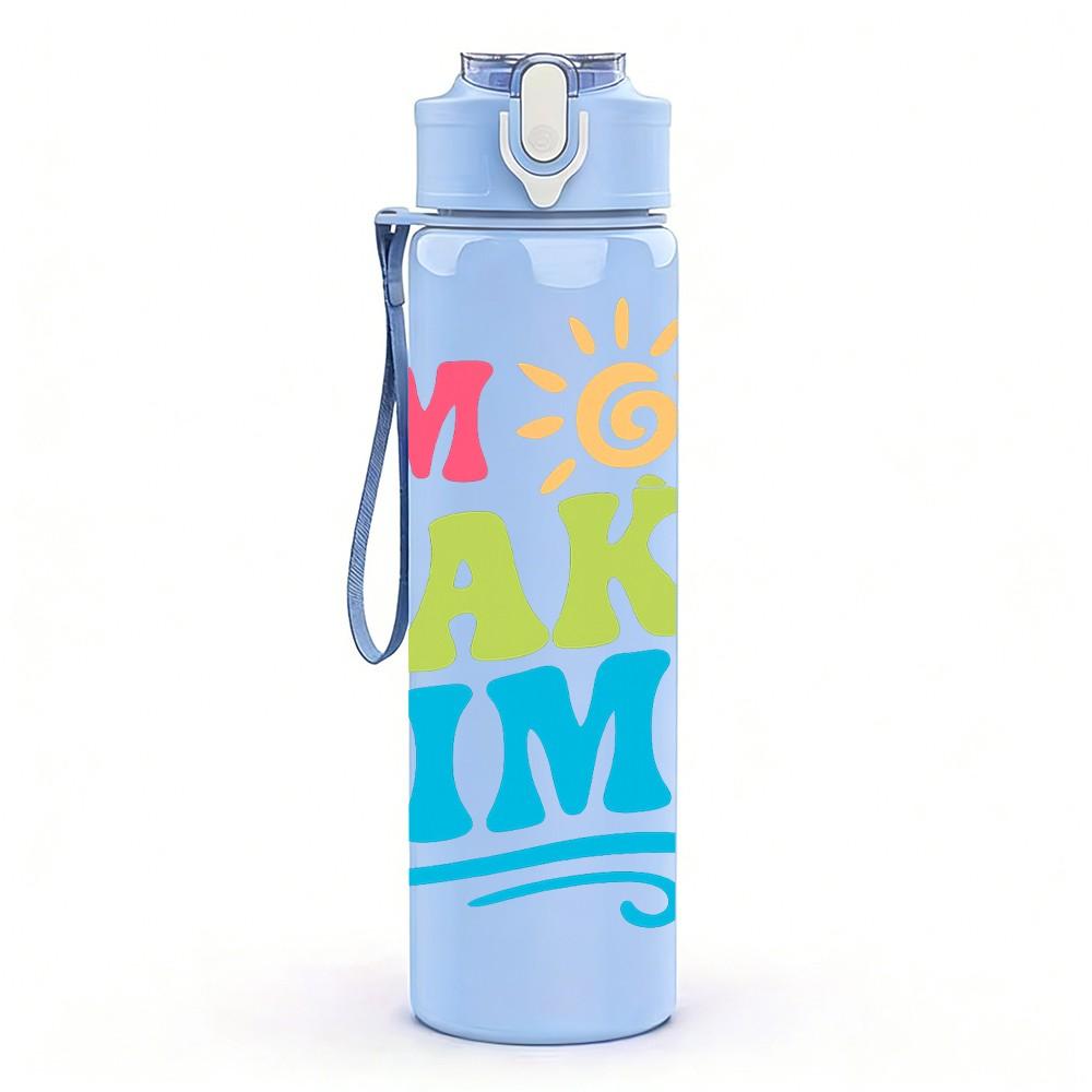 1PC Im On Lake Time Quote 750ml Color Plastic Sports Water Bottle Leakproof Flip Straw Lid Suitable for Sports Office Home Use